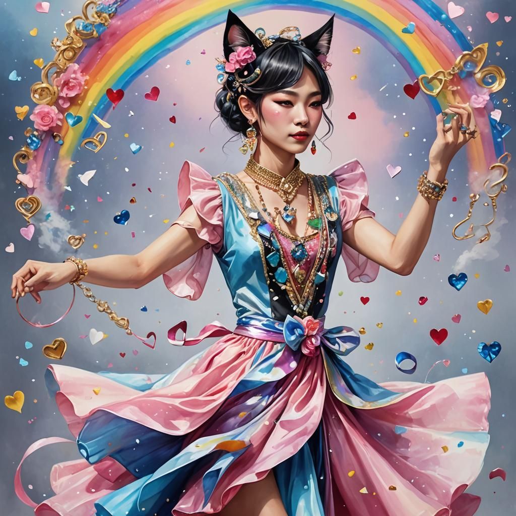 Man with Cat Ears Dancing in Dress