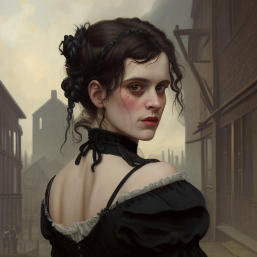 Bride of Frankenstein in Victorian Factory, Oil Painting