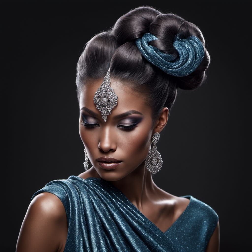 Elegant Woman with Glitter Dress in Figurative Style