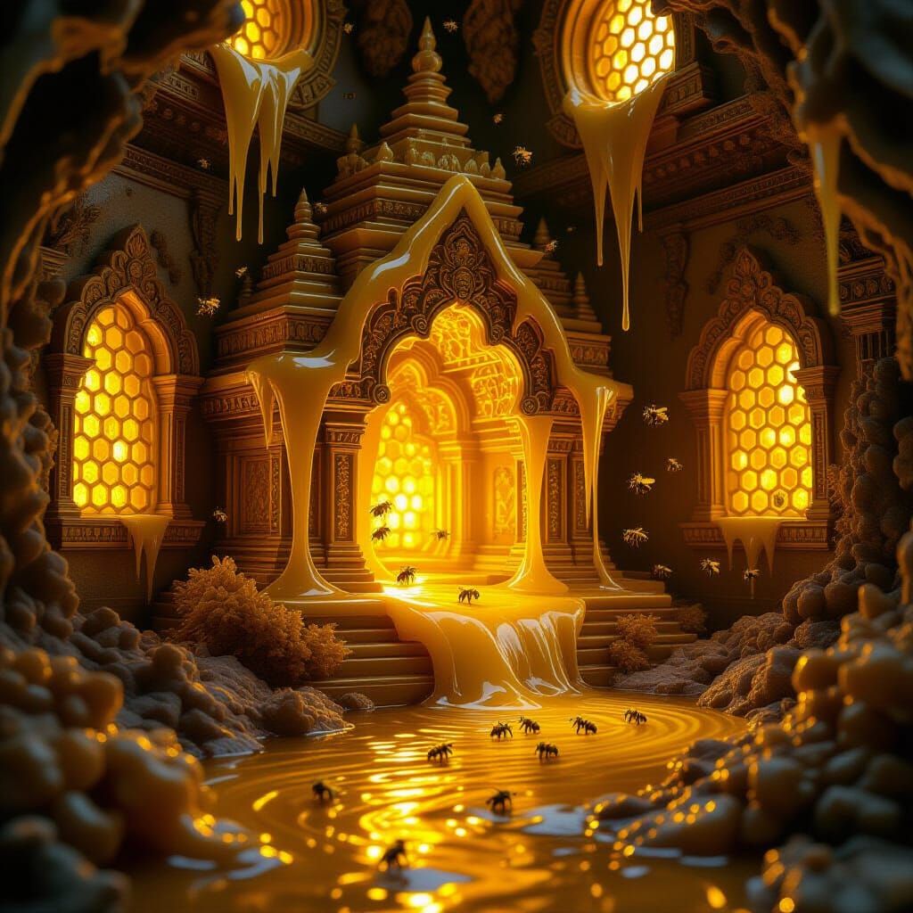 Golden Beeswax Temple Melts in Hyperrealistic Sculpture