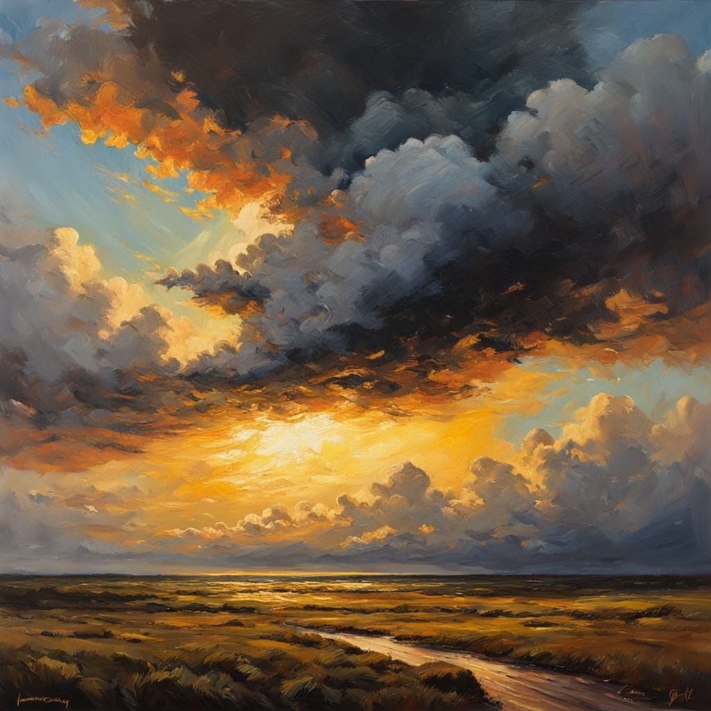 Dramatic Horizon Landscape in Impressionist Style