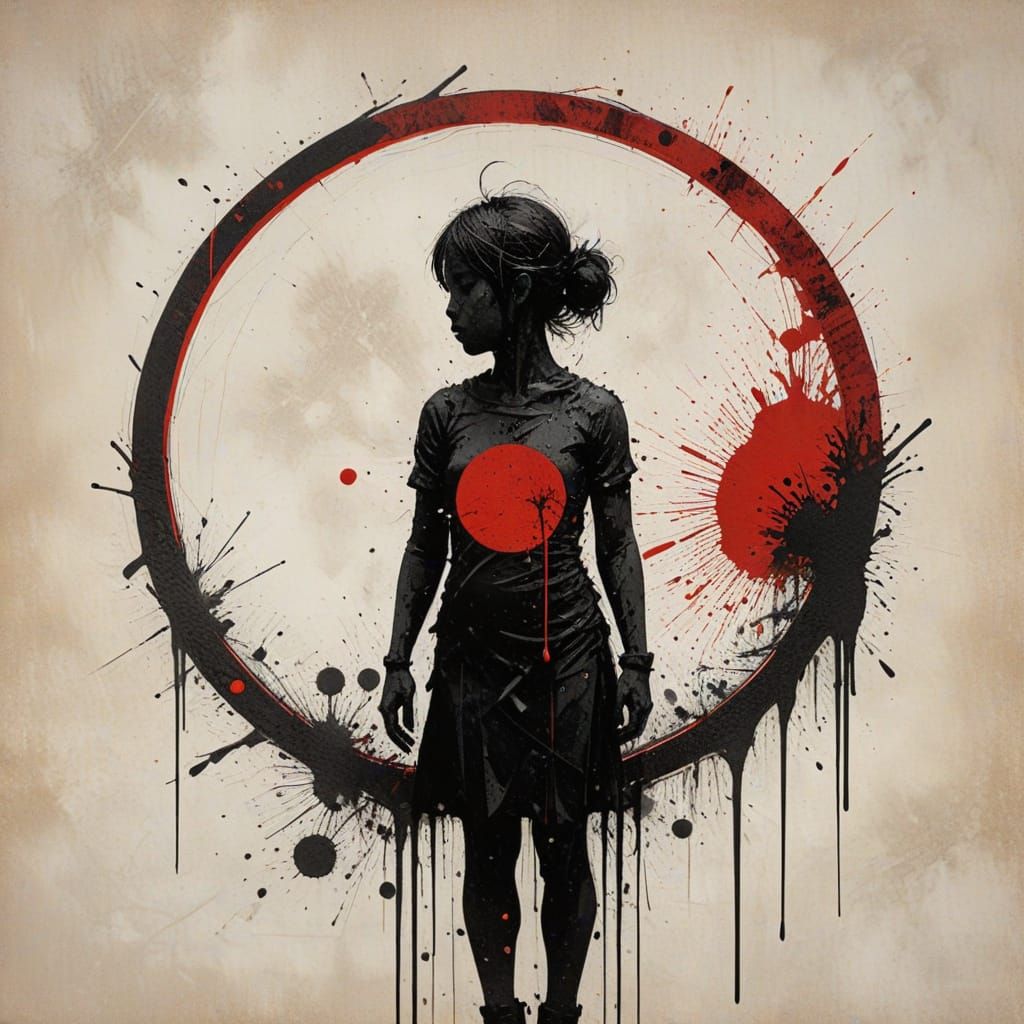 Haunting Red Circle Composition in Minimalist Style