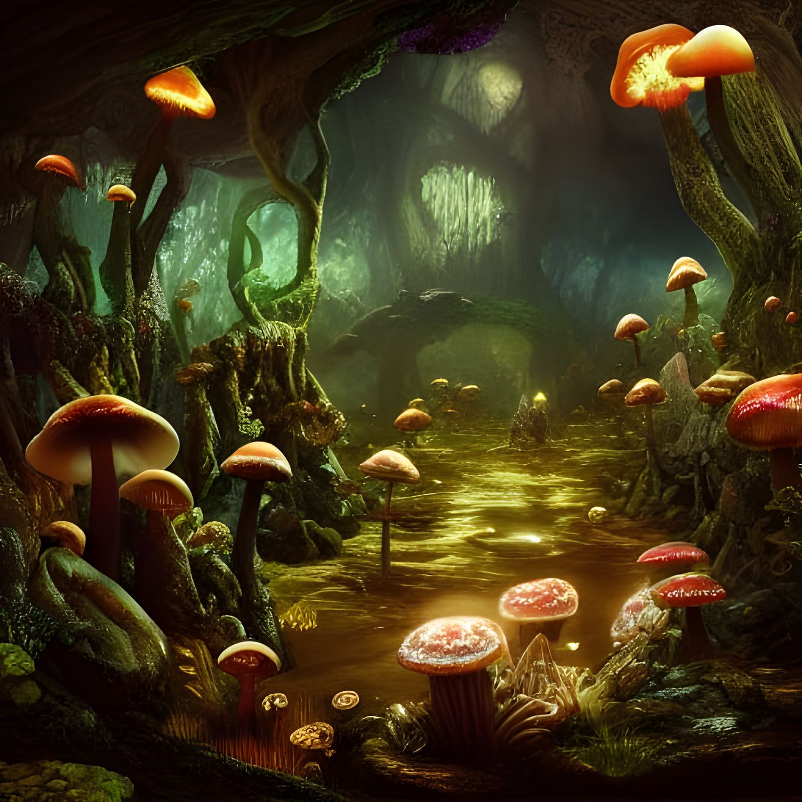 Enchanted Caverns with Glowing Mushrooms