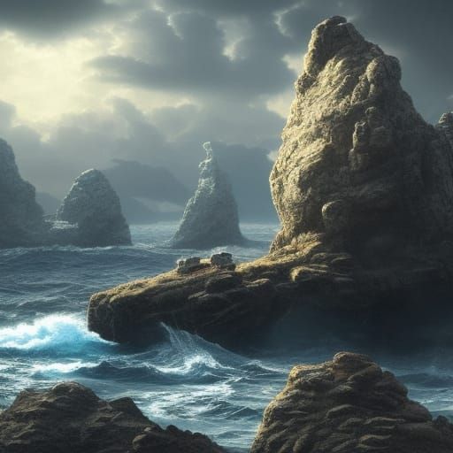 Sci-Fi Platform on Ocean Rock Planet