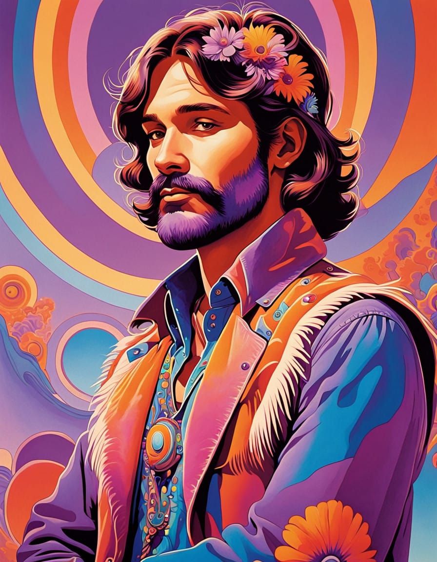 Hippie in a Vibrant 1960s-Inspired Outfit