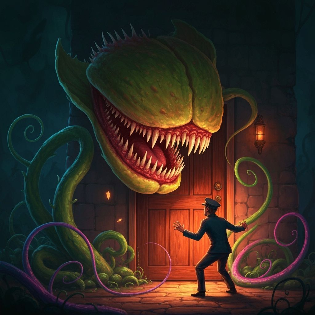 Carnivorous Plant Guards Door From Terrified Postman