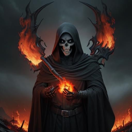 Grim Reaper Skull Surrounded by Fire