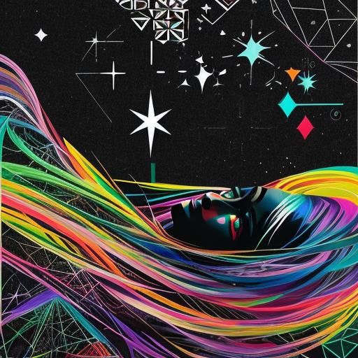 Abstract Woman with Rainbow Colors in Cubist Style