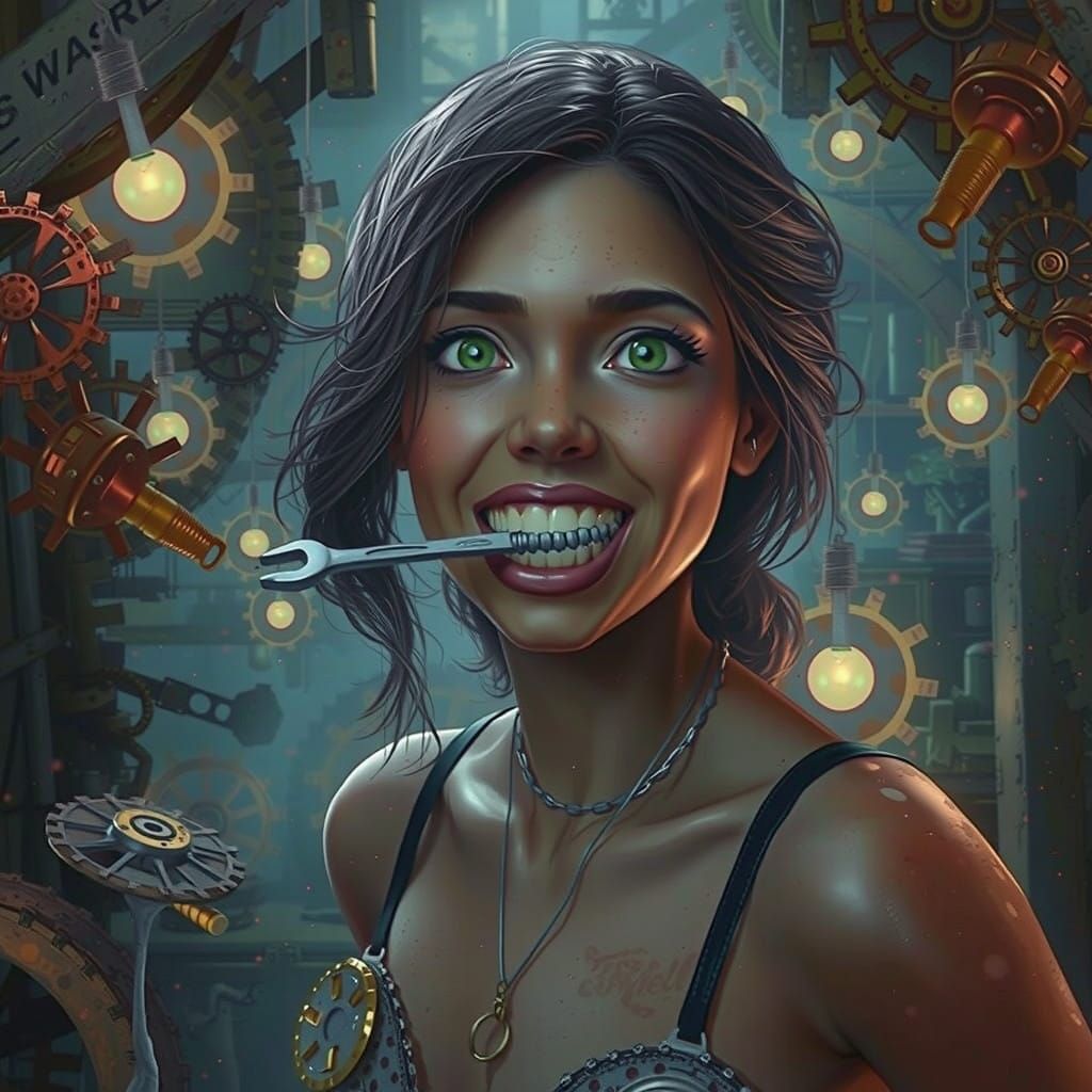 Mystical Figure Struggles to Speak with Wrench Lodged in Tee...