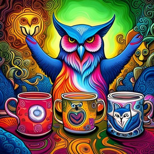 Owl, Cat, and Goat Take Tea: Digital Street Art