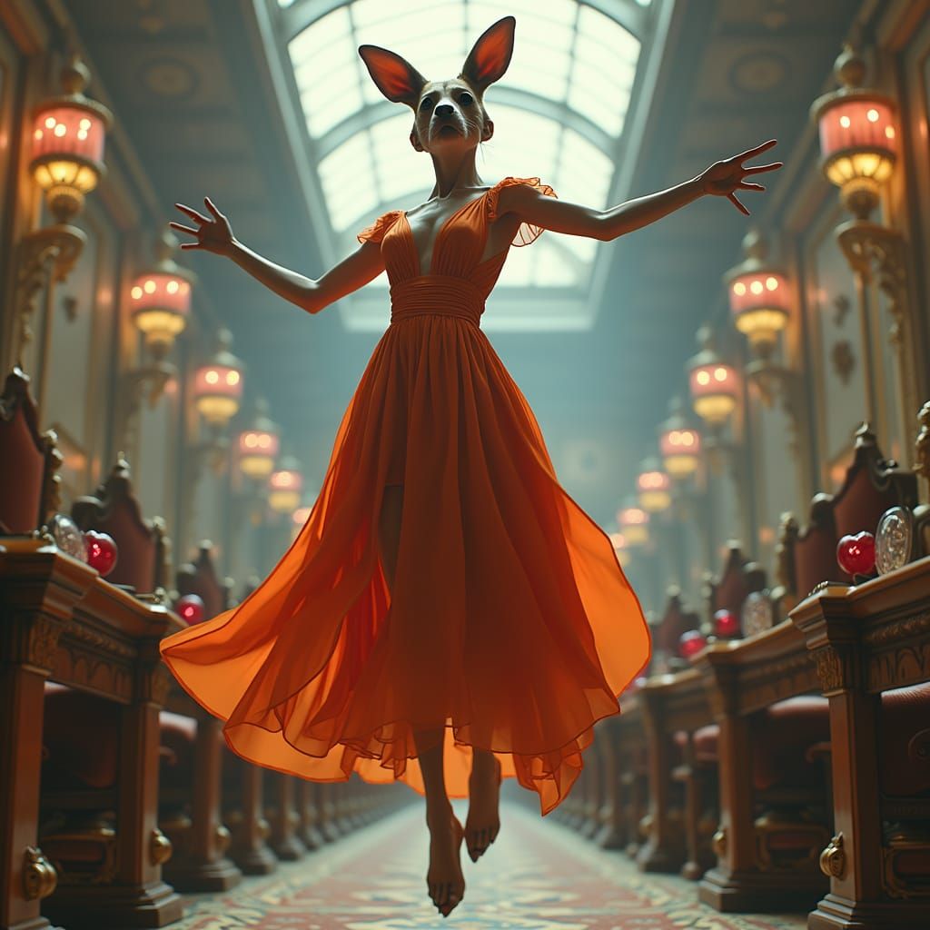 Hyperrealistic Parliament Scene with Elegant Woman in Kangar...