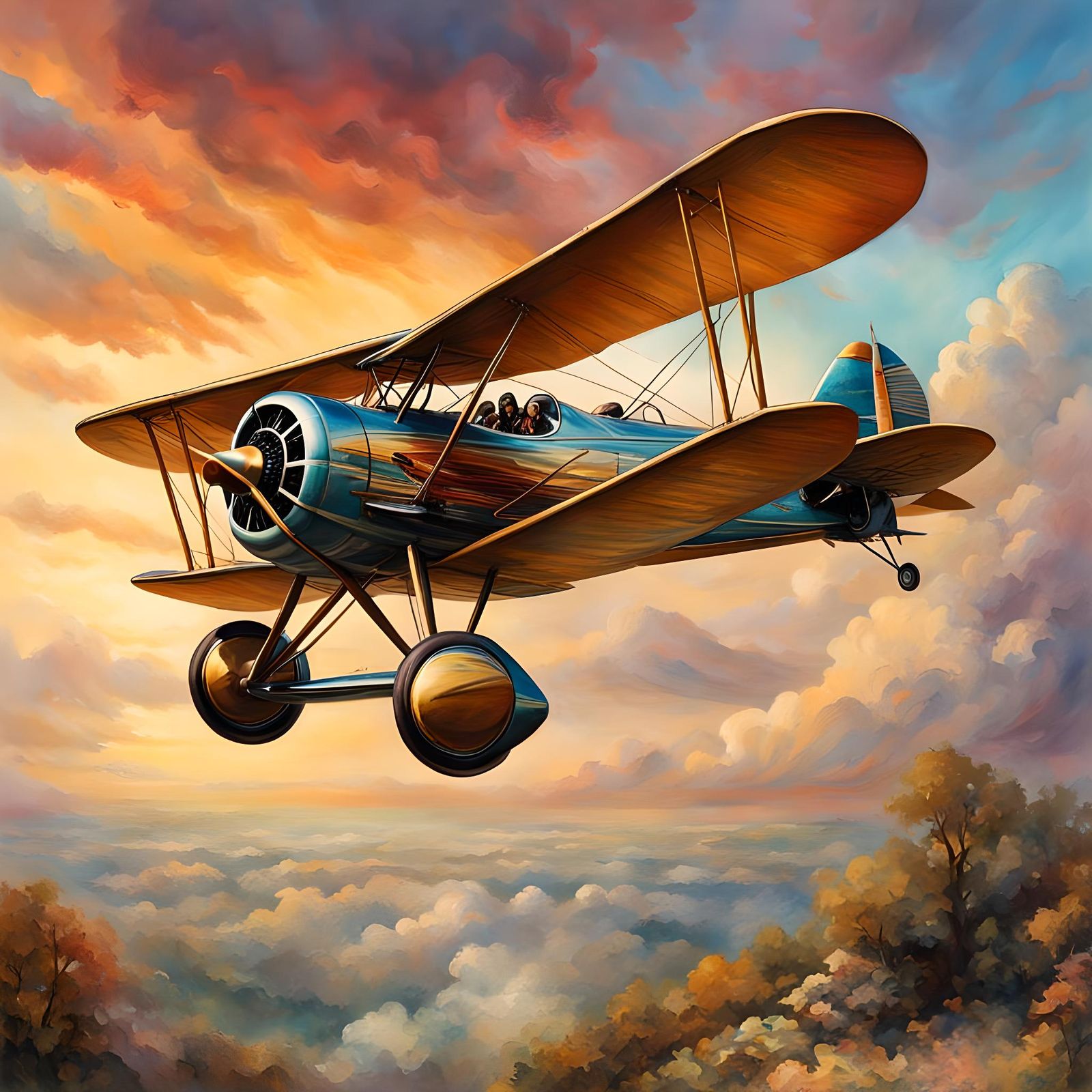 Ultra Realistic Biplane Inverted Flight Illustration