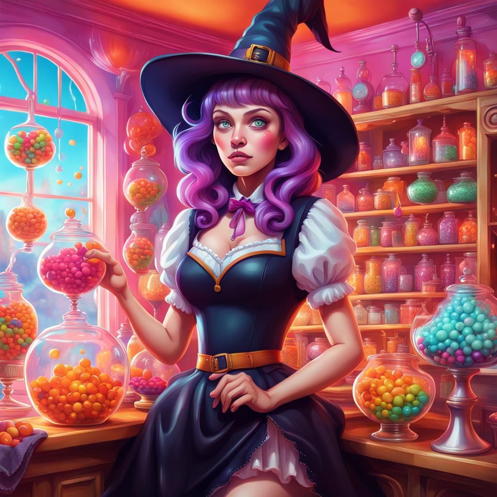 Enchanting Witch in Candy Art Style Home