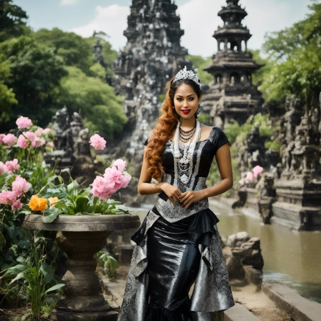 Fashionable Woman in Thai Costume with Monument