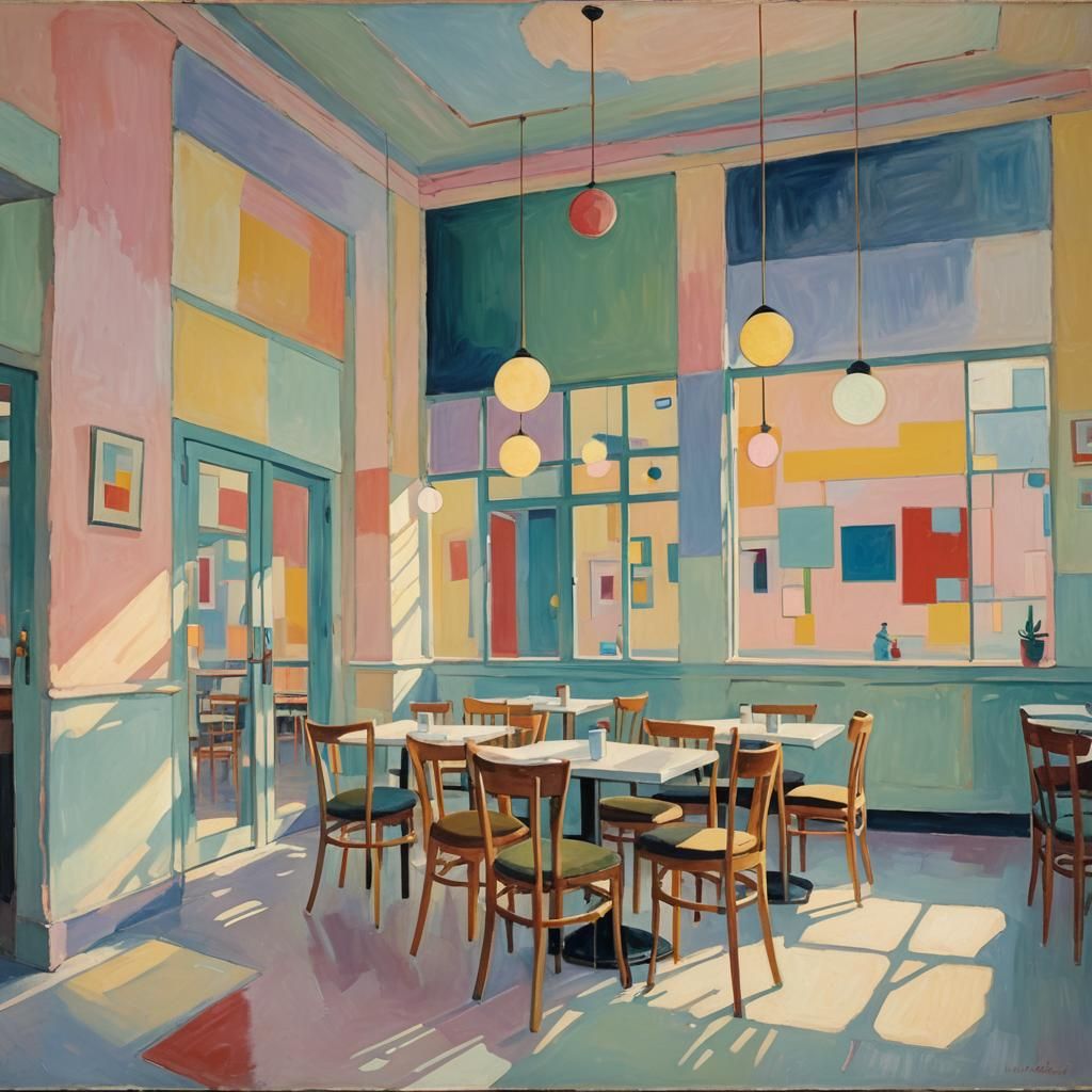 Empty Cafe in Pastel Colors, Kandinsky Style