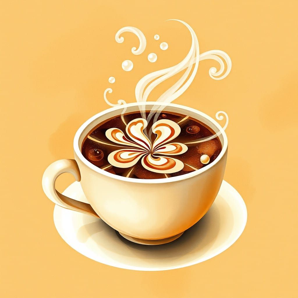 Whimsical Coffee Art in Watercolor and Escher Style