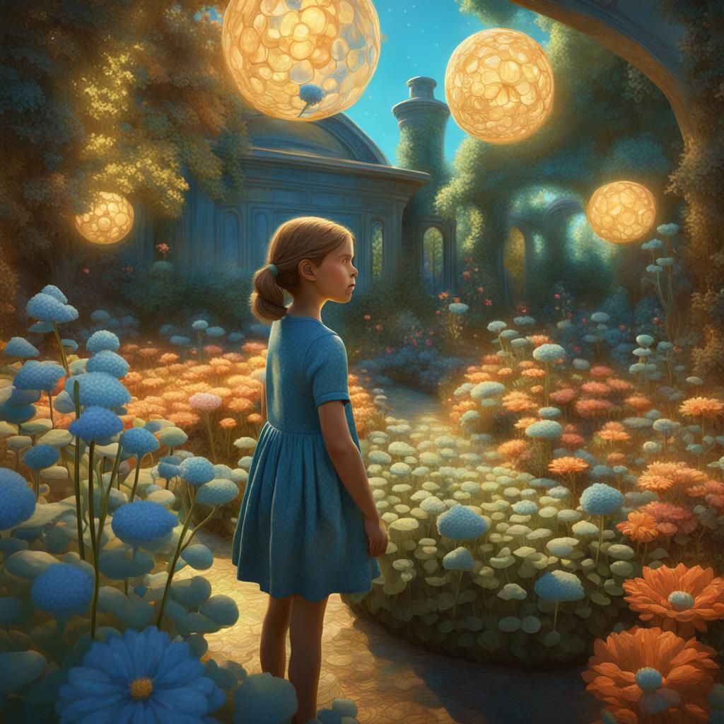 Girl Explores Phosphorescent Garden in American Realism