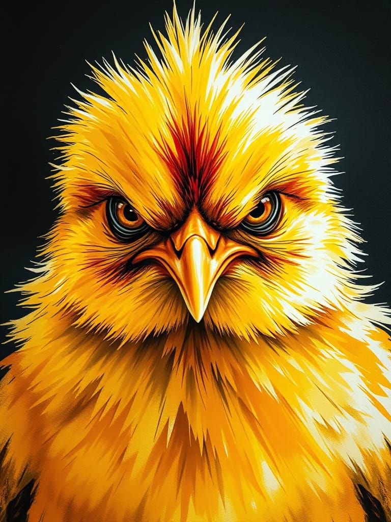Alcohol Ink Portrait of an Angry Yellow Chick