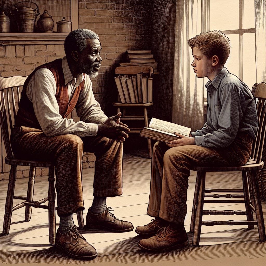 Father and Son Conversation in Rustic Setting