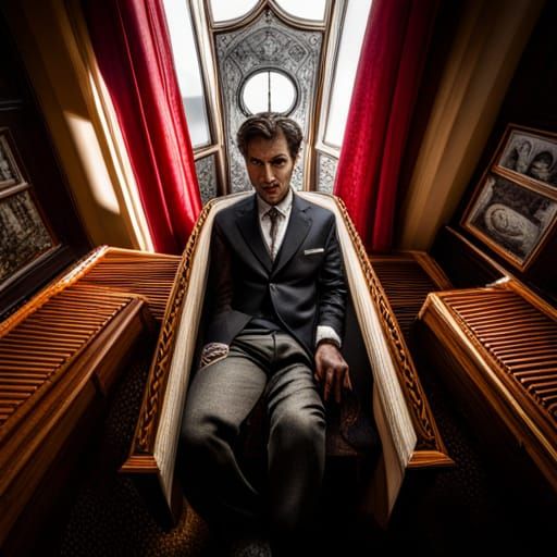 Hyperrealistic Vampire in Coffin, Cinematic Lighting