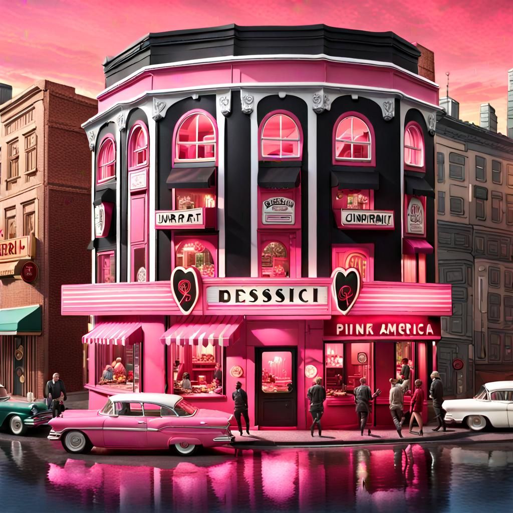 Retro American Diner in City Street, Detailed Matte Painting