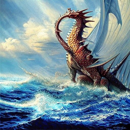 Underwater Sea Dragon in Oil Painting Style