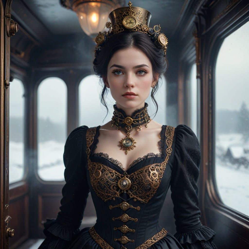 Steampunk Christmas Enchantress in Victorian Elegance