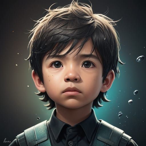 Hyperrealistic Young Boy in Vibrant Splash Art