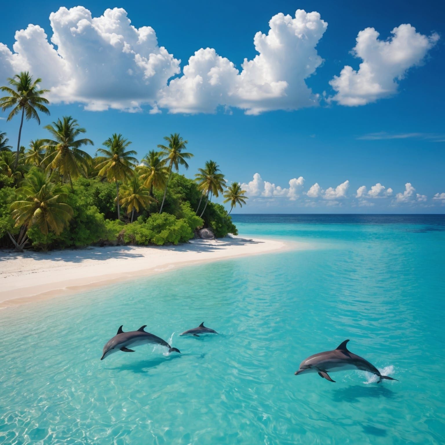 Idyllic Desert Island Paradise with Dolphins