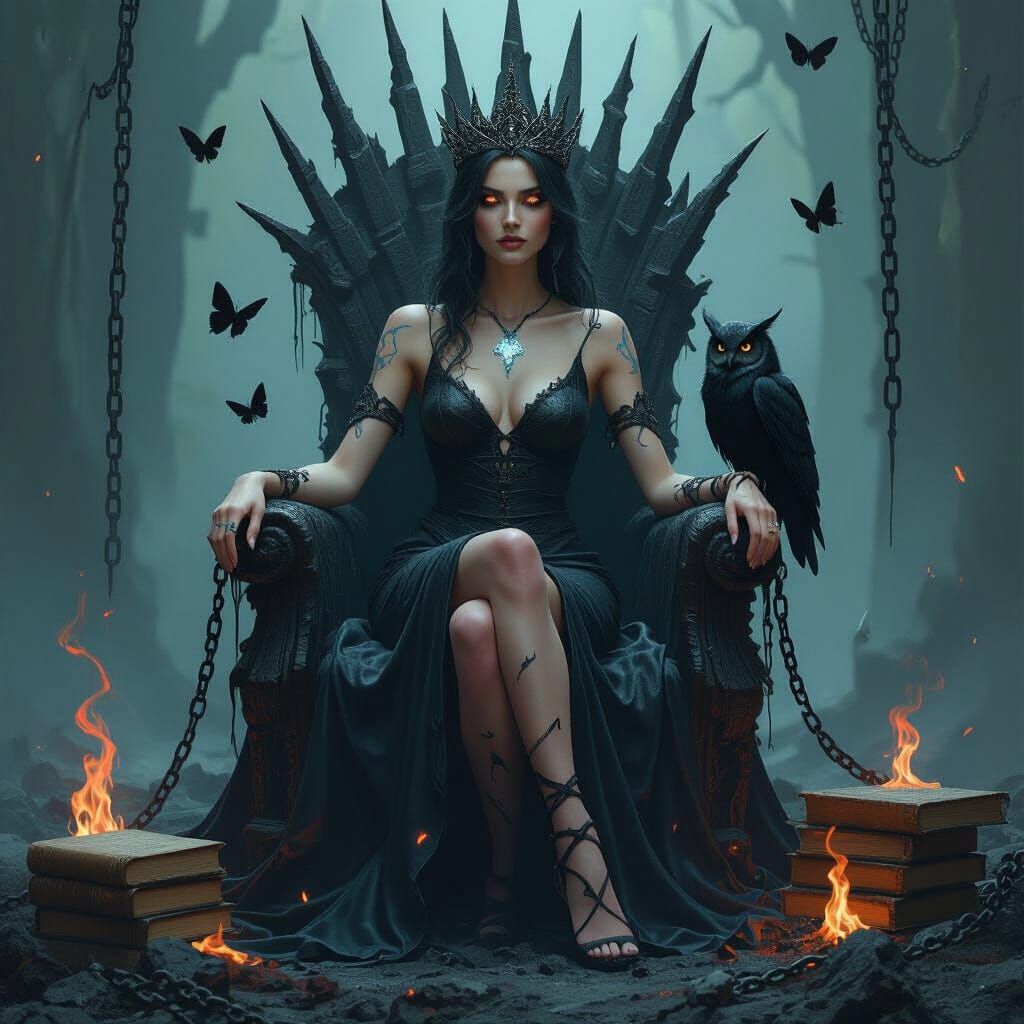 Weary Woman with Obsidian Crown: Fantasy Art
