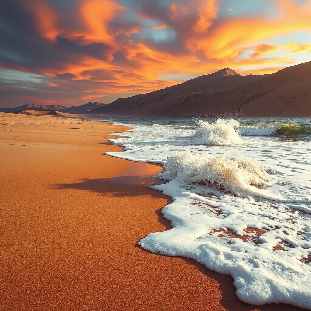 Namibian Desert Beach with Crashing Waves