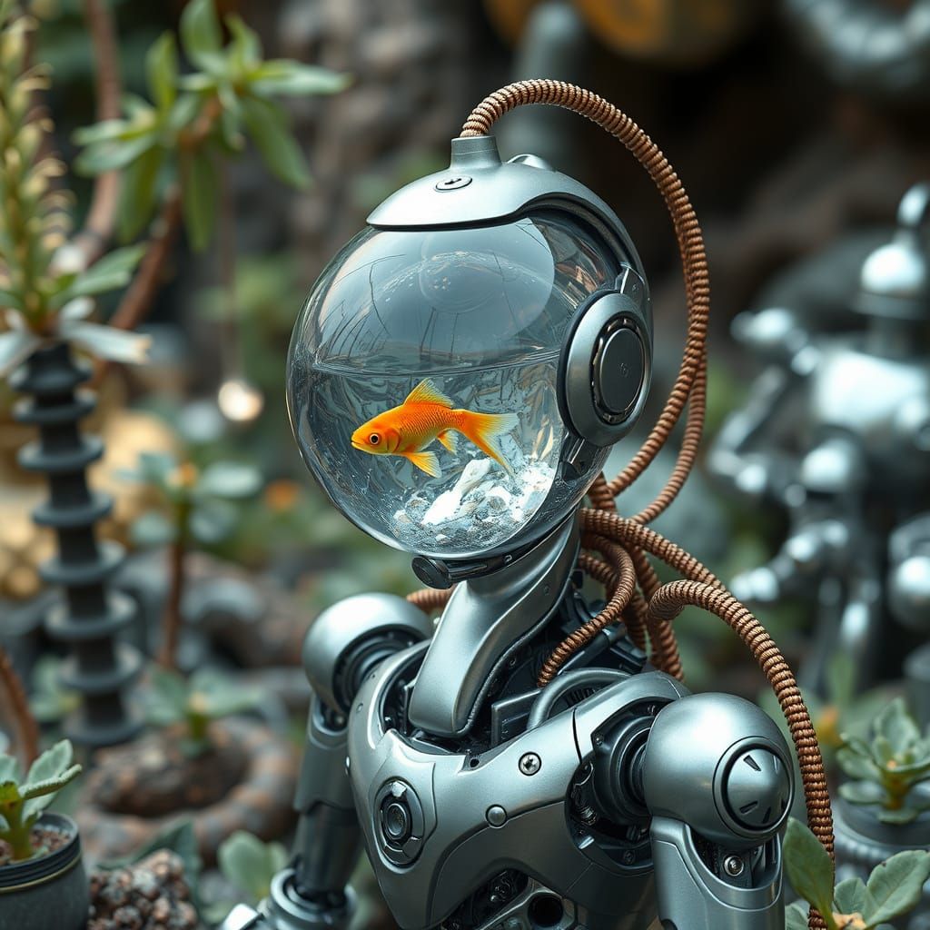 Robot in Futuristic Garden: Sci-Fi Art