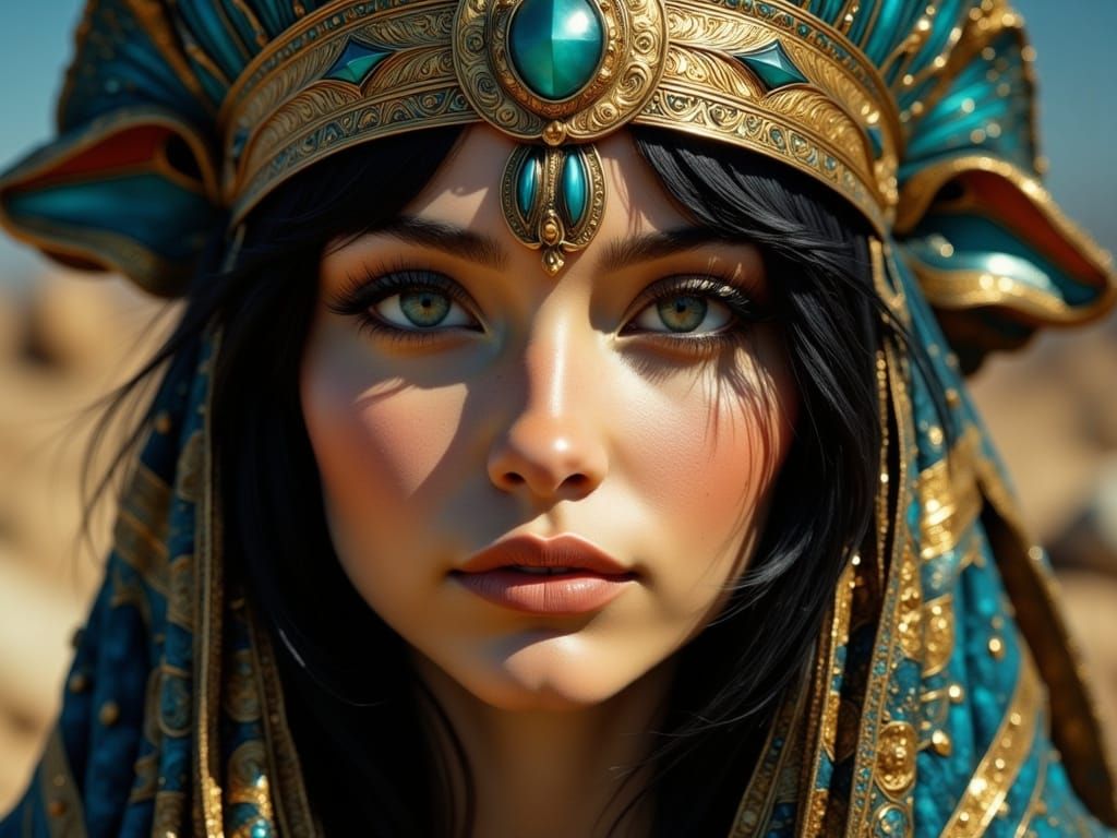 Egyptian Priestess Invoking Pagan Gods in Lomography Style