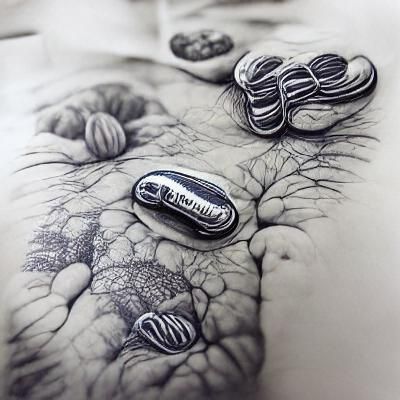 Hyperrealistic Ink Drawing of a Mitochondria