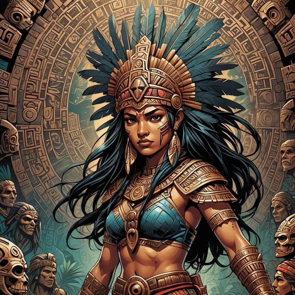 Aztec Woman in Comic Book Art Style
