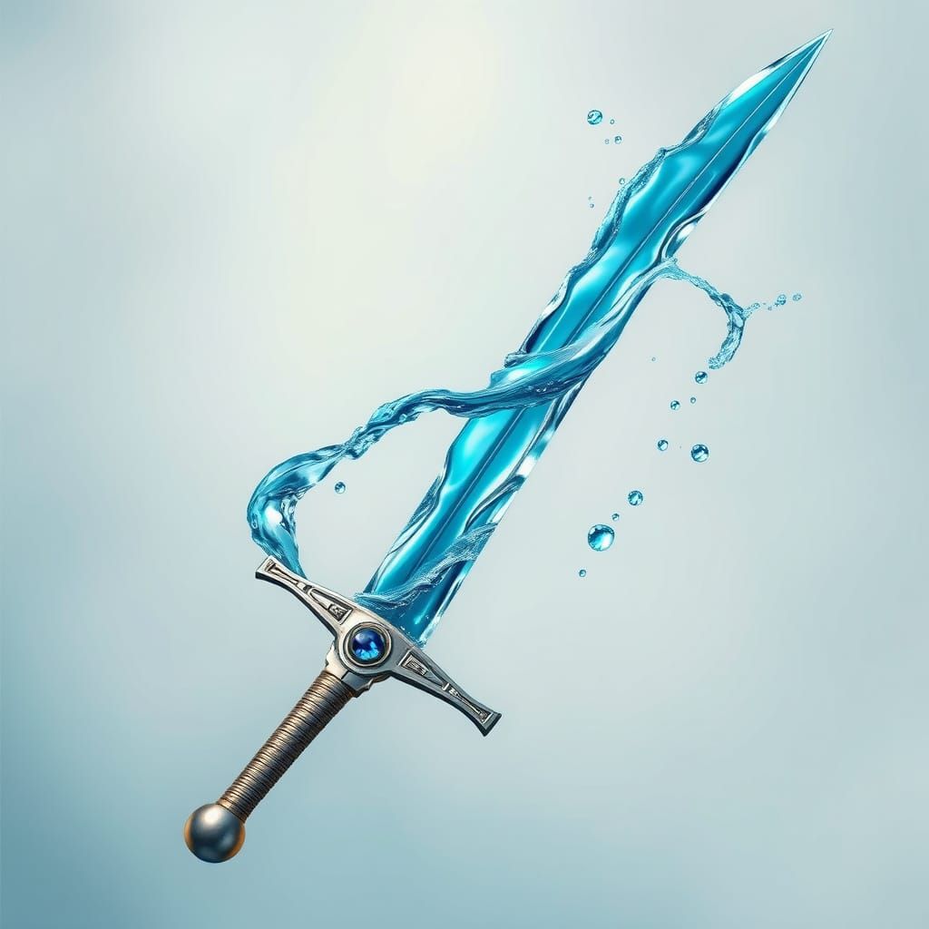 Iridescent Water Sword in Dreamlike Ethereal Light