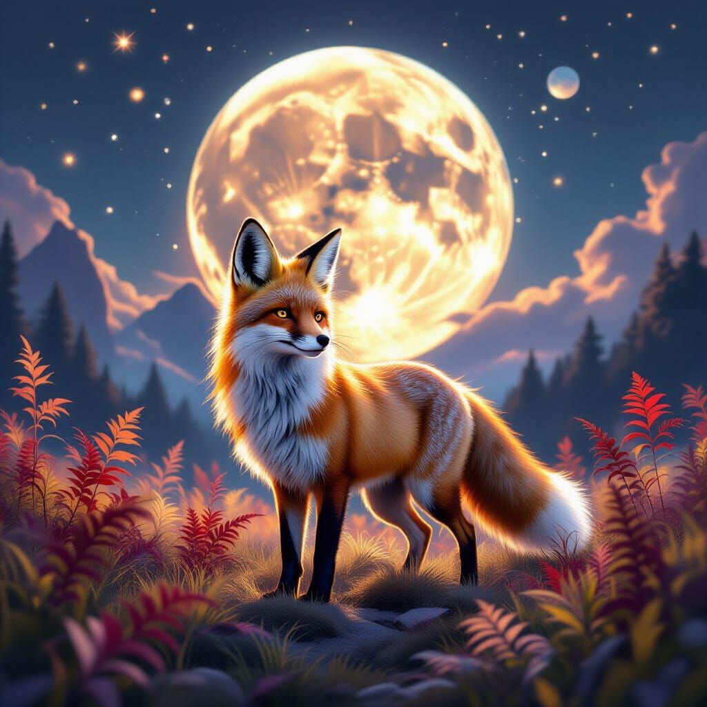 Crystalline Fox on Alien Planet in Mixed Media