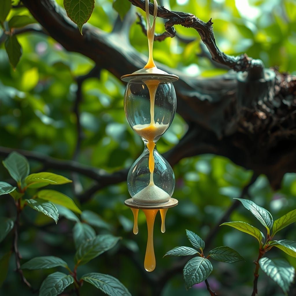Melting Hourglass in Surreal Dreamscape