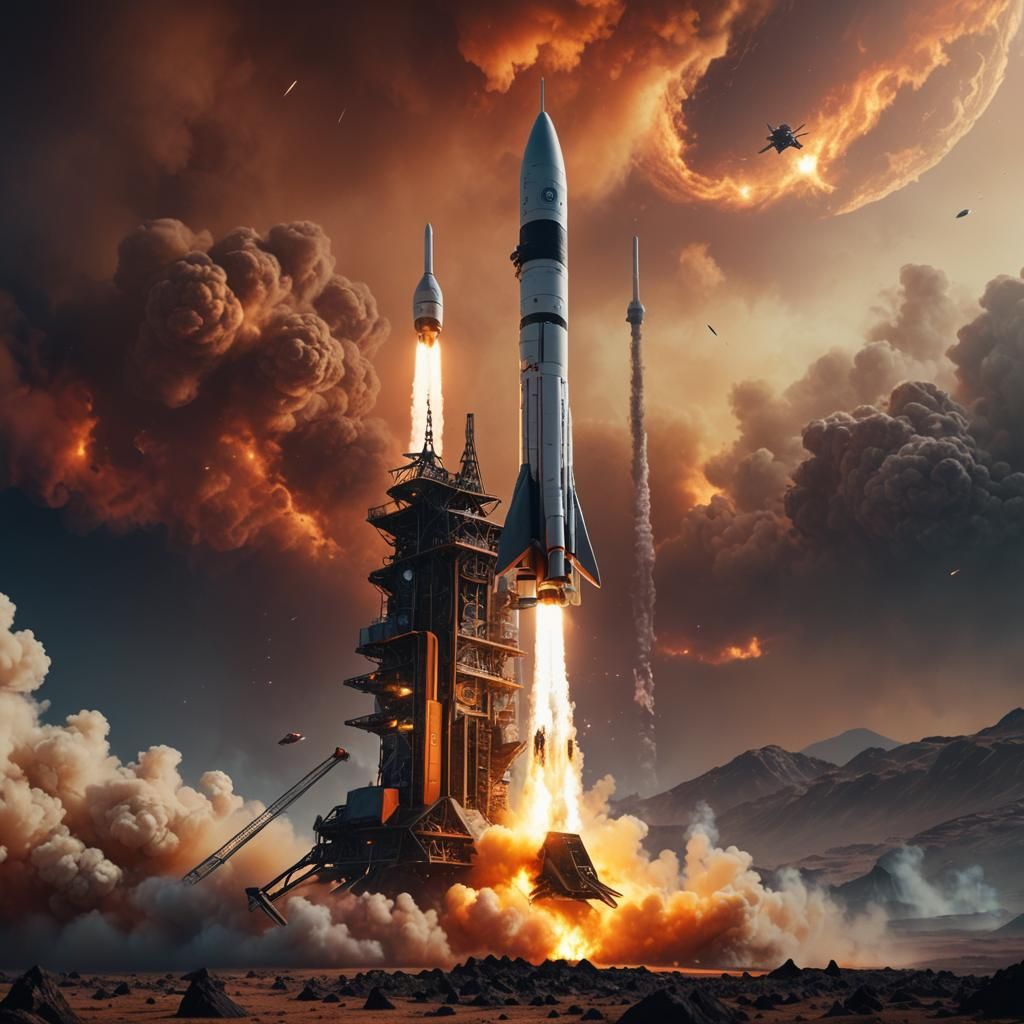 Spacecraft Launch on Alien Planet: Digital Art