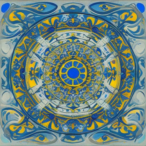 Cubist Digital Art in Deep Yellow and Blue