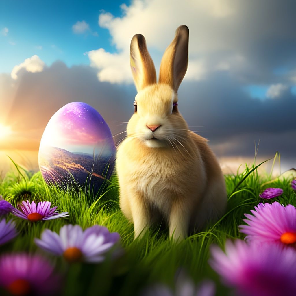 Bunny with Easter Egg in Detailed Matte Painting