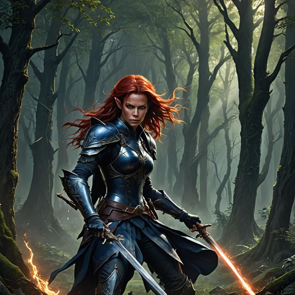 Elf Warrior Portrait in Dark Fantasy Style