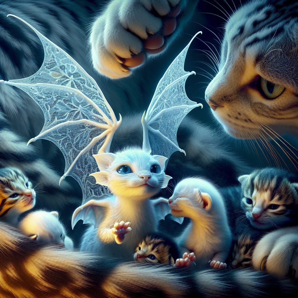 Adorable Baby Dragon Washed by Cat