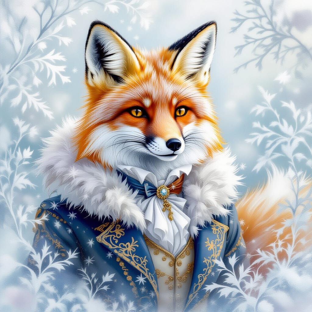 Glass Fox in Edwardian Attire, 3D Rendered