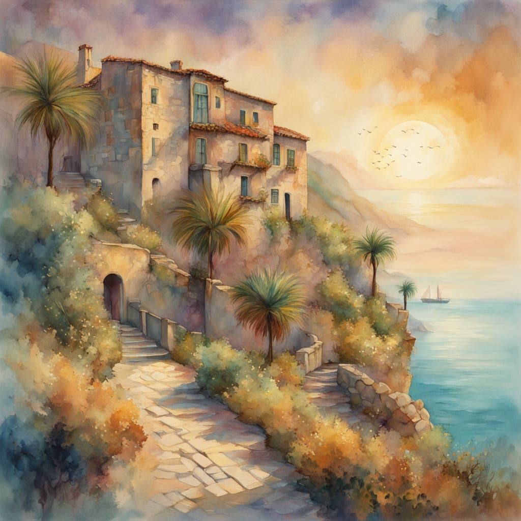 Serene Mediterranean Village Overlooking Turquoise Sea