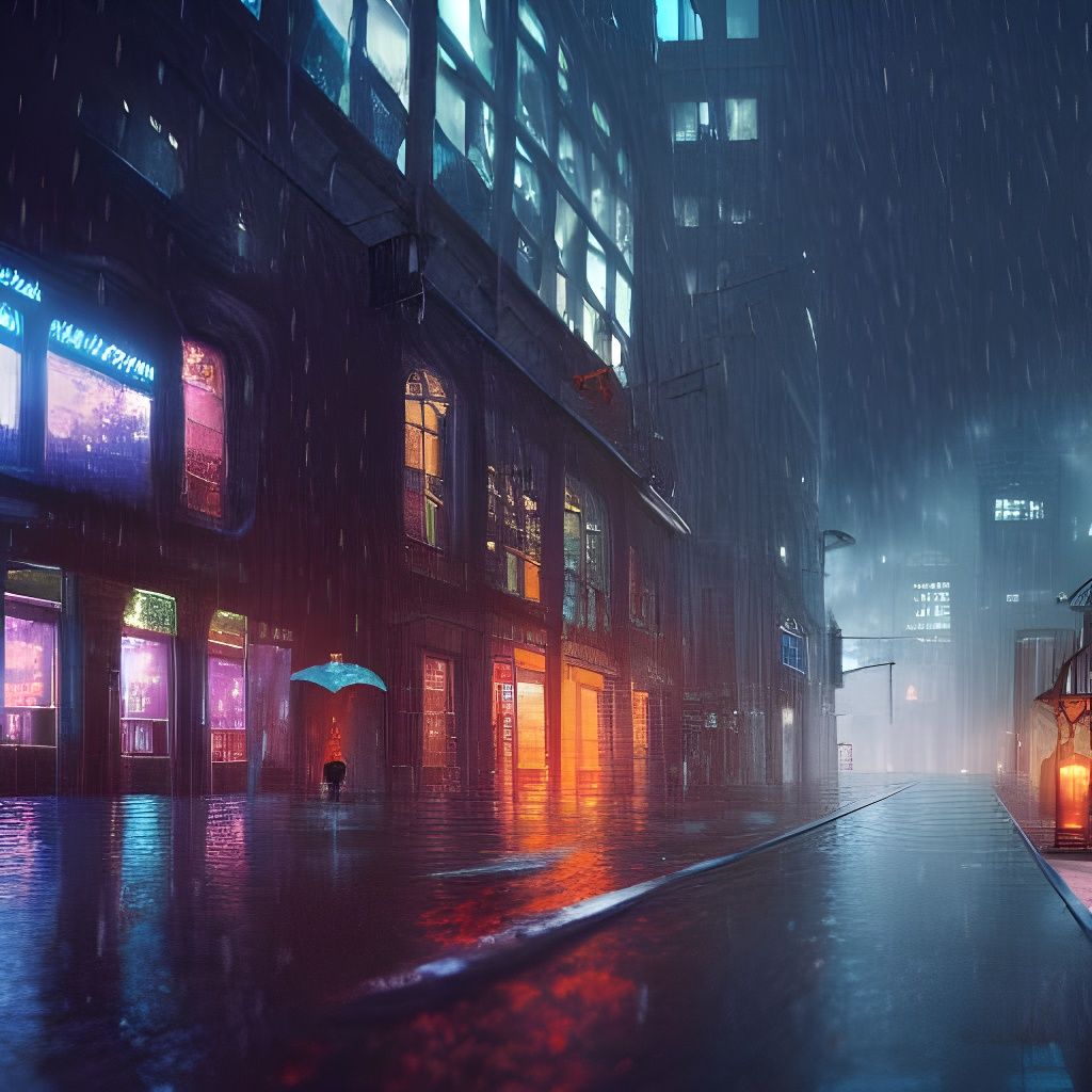 Night City Rain: Detailed Fantasy Concept Art