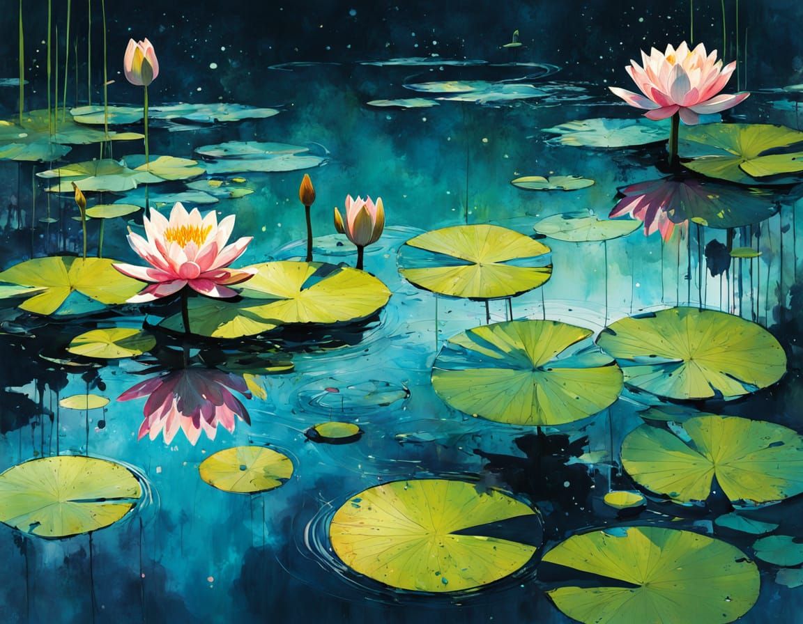 Psychedelic Lily Pad in Cosmic Pond