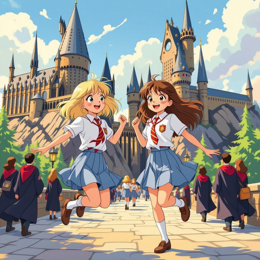 Girls' Excitement at Hogwarts, Animated Style