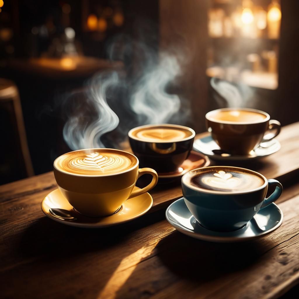 Beautiful Coffee Selection on Wooden Bar: Hyper-Realistic Ar...