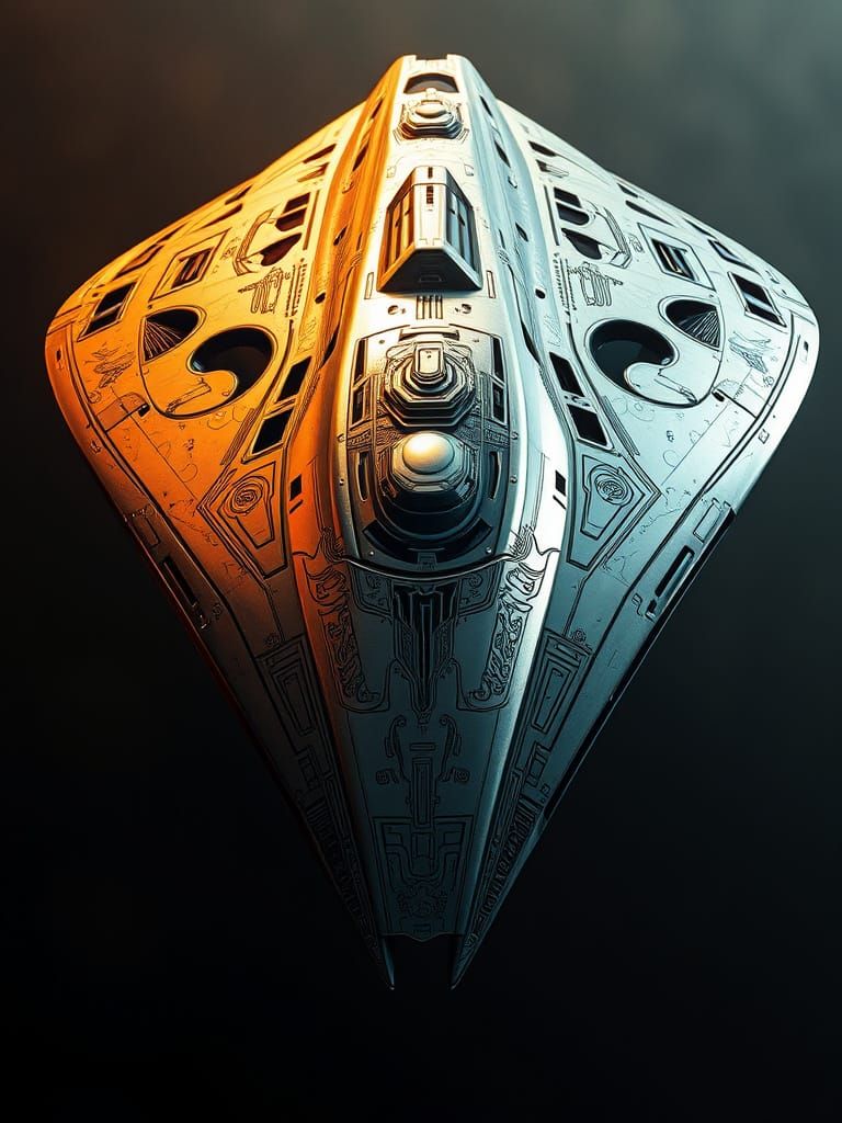 Sleek Metallic Starship with Etched Details
